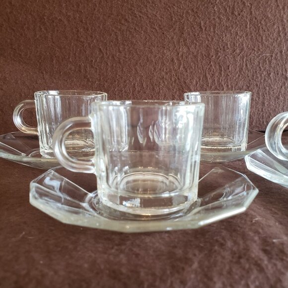 Bormioli‎ Rocco ITALY Clear Demitasse Espresso Cups & Saucers SET 4 - Picture 2 of 12